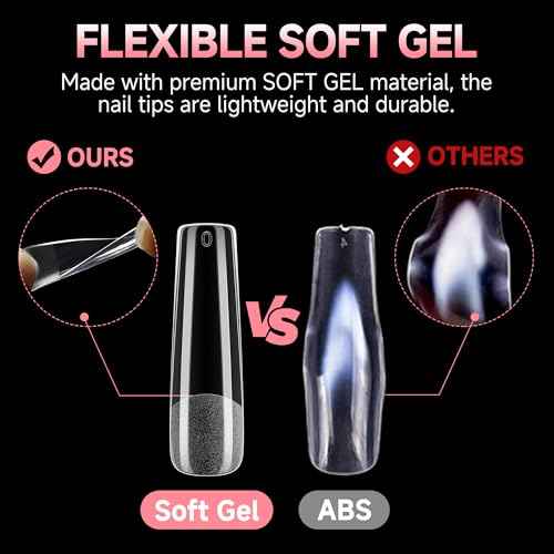 UNA GELLA Long Square Gel Nail Tips XXL: Pre shaped Full Cover Gel Tapered Square Straight Nail Tips 120PCS for Fake False Nails Extensions 12 Sizes DIY Press On Nails No Need File