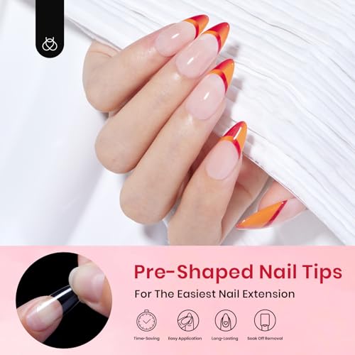 Beetles Medium Almond Clear Gel Nail Tips - 500 Pcs, 10 Sizes, Natural-Looking Extensions