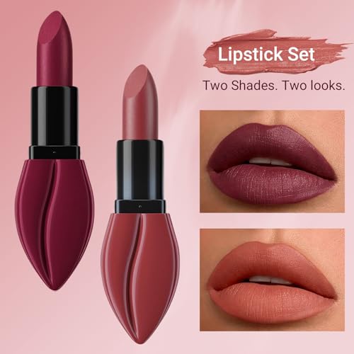 Matte Lipstick Set - Mocha & Plum Duo for Women