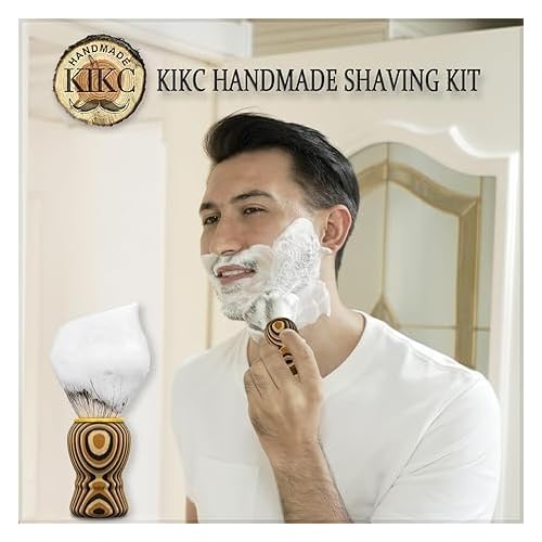 Hand Crafted Pure Badger Shaving Brush for Wet Shave, Soft Bristle, Art Annual Ring Wood Handle, Best Gift for Bearded Man