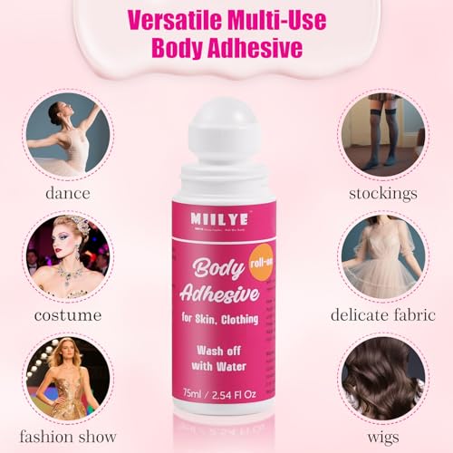 Body Adhesive Roll-On for Skin & Clothing - Sweat Resistant