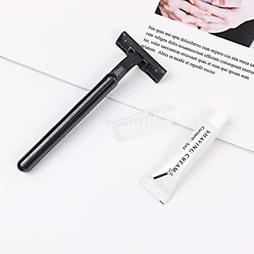 Disposable Razors in Bulk, Bulk Razors with Knife Cap, Black, Individually Packaged Disposable Razors Bulk with Shaving Cream for Hotels, Nursing Homes, Shelters, Homeless, Charities (pack-50)