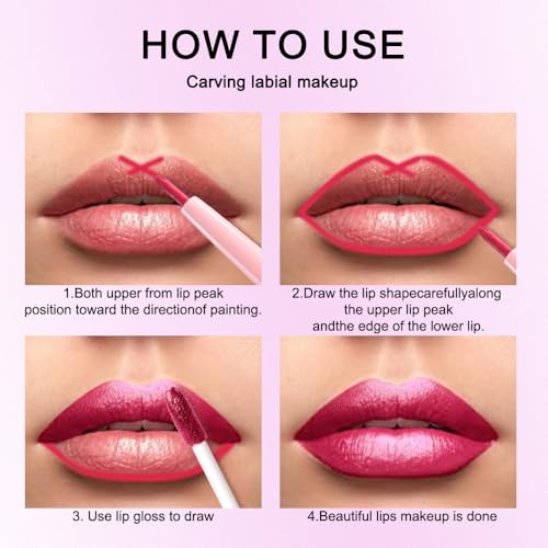 evpct Rose Red Glitter Lip Liner & Liquid Lipstick Set - Long Lasting, Waterproof