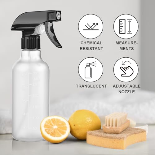 Bealee Spray Bottles 2 Pack, 10 Oz, Mist & Stream, Heavy Duty Spraying Empty Water Sprayer Bottle, BPA Free Plastic Refillable Containers for Cleaning Solutions, Planting, Hair with Measurement