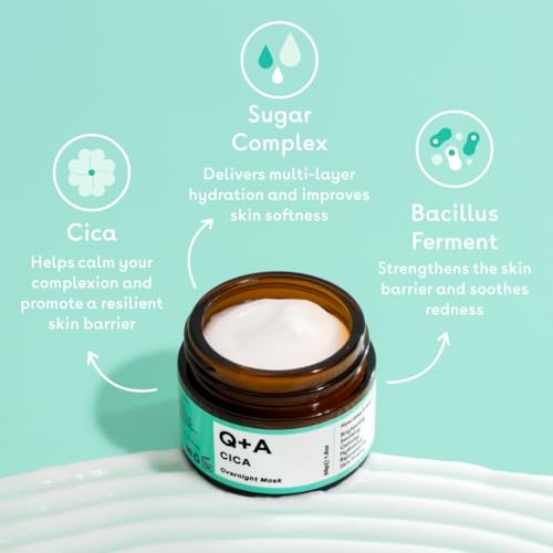 Q+A Cica Overnight Face Mask (50g), Calming, Hydrating and Barrier-Strengthening Face Care, Sleeping Mask for Sensitive, Stressed and Dry Skin, With Centella Asiatica, Vegan Skincare