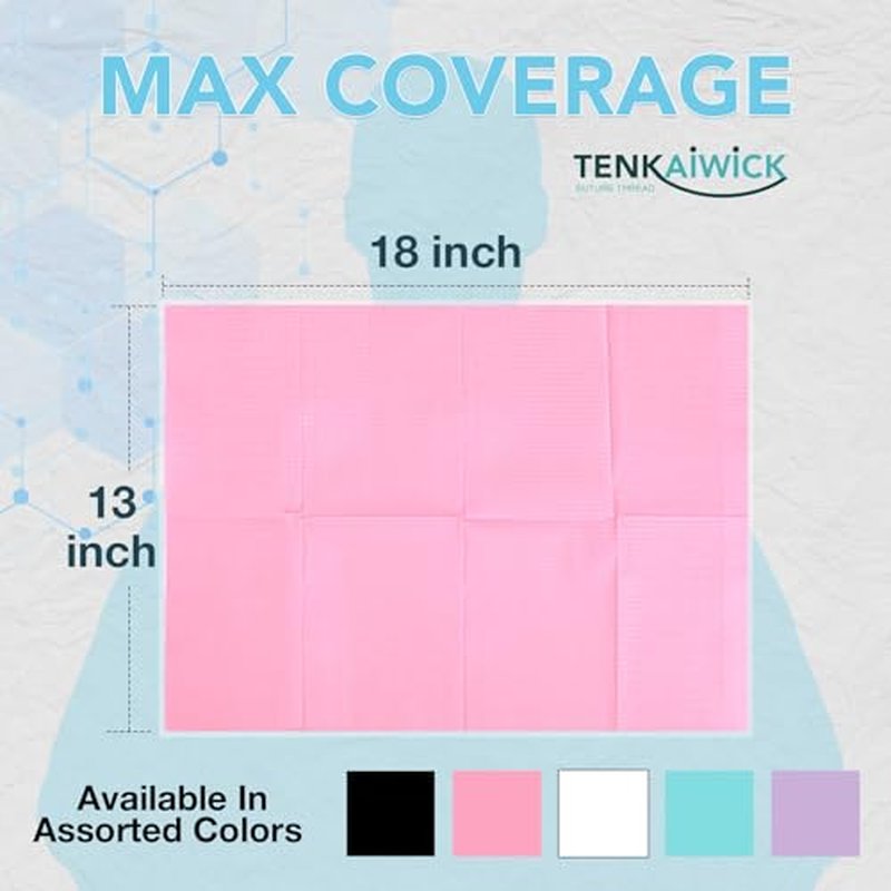 200 Pack Disposable Dental Bibs 13"x18" Waterproof 3-Ply Pink