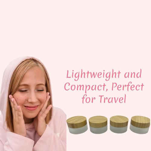 Frosted Glass Cream Jar 4 Pack 1oz with Bamboo Lids