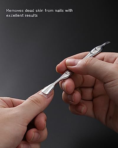 FERYES 2-in-1 Stainless Steel Cuticle Pusher & Trimmer Tool - Silver
