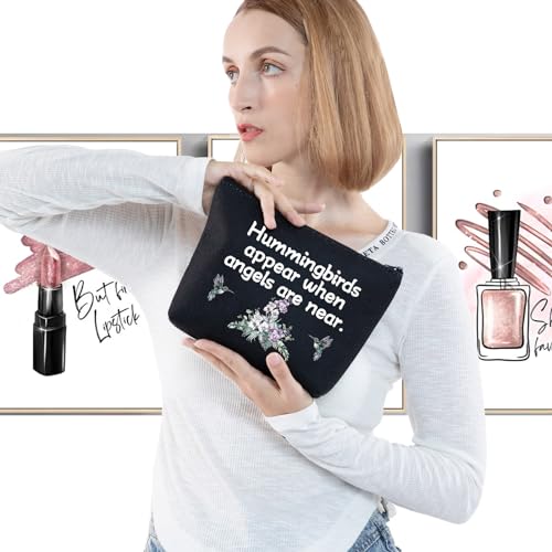 G2TUP Hummingbird Lover Cosmetic Bag Memorial Gift Sympathy Organizer Pouch Hummingbirds Appear When Angels Are Near (Hummingbird black)