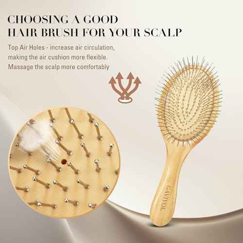 Bamboo Paddle Hairbrush with Steel Bristles for Anti-Static Detangling & Scalp Massage ? Wooden Handle Brush for Hair Growth, All Hair Types