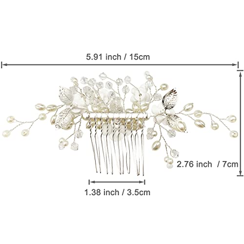 White Flower Bridal Hair Comb with Pearls & Rhinestones