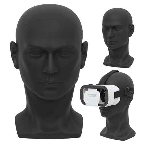 Male Mannequin Head Professional PVC Manikin Head for Display Wigs Hats Headphone Mask Sunglasses Scarf Jewelry Display Stand (Black Matte)