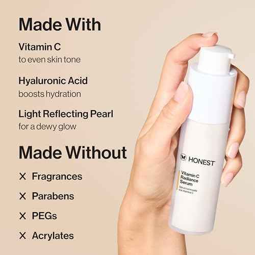Honest Beauty Mini Vitamin C Radiance Serum | Improves + Brightens Skin Tone and Complexion | Gentle for Sensitive Skin, Fragrance Free, Vegan | Travel Size, .33 fl oz