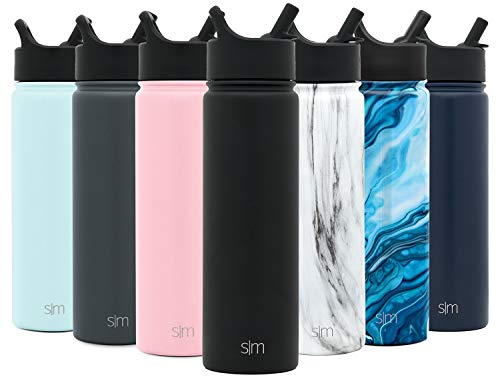 Simple Modern Water Bottle with Straw | Insulated Stainless Steel Thermos for Sports Gym | Summit Collection | 22oz | Midnight Black