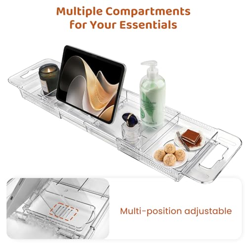 Foldable Bathtub Tray 22-31.4in Expandable Acrylic Caddy