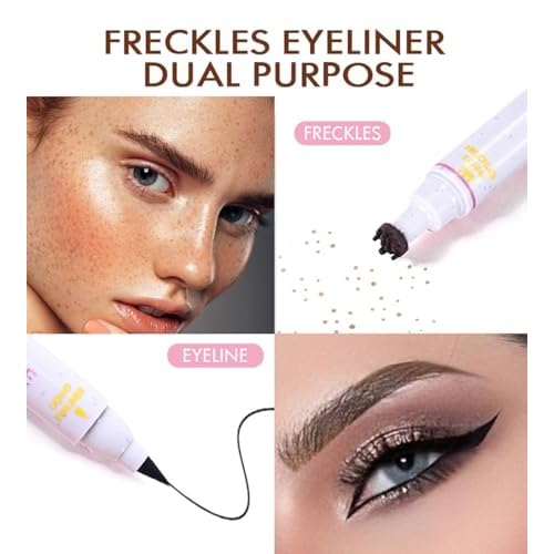 Faux Freckle Stamp with Eyeliner,Dual Ended Fake Freckle & Black Liquid Eyeliner 2 in 1,Long Lasting Quick Dry Fake Freckles Pen For Natural Lifelike Freckles Makeup (#1)