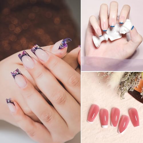 Clear Silicone French Tip Nail Stamper Kit with Art Brushes & Scraper