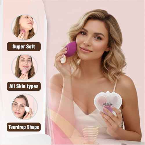 KREEBA 3 Pcs Makeup Sponge Set Comes with Heart-Shaped Travel Box-Makeup Sponges Oval Included Bonus Gold Drying Stand-Latex-Free Make Up Sponges for Face-Beauty Blender Sponge Give Flawless Finish