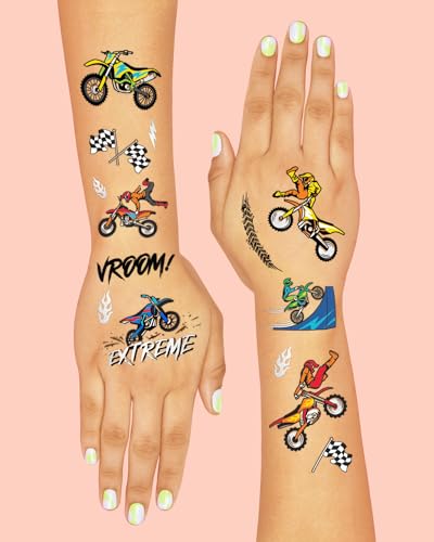 Dirt Bike Temporary Tattoos - 48 Silver Foil Designs