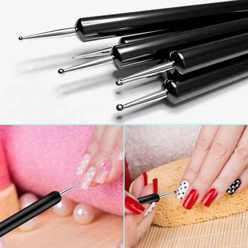 11PCS Nail Art Brushes & Nail Dotting Tools,Double Ended Tipped Silicone Nail Tools,Gel Polish Brush,Liner Brush,Dotting Pen for Home Salon DIY Kit (Black)