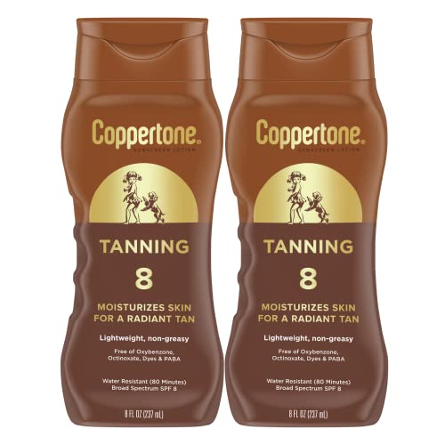 Coppertone SPF 8 Tanning Lotion, Water Resistant, 8 Fl Oz, Pack of 2