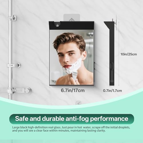 Anti Fog Shower Mirror 10x6.7 Large Black Wall Mount