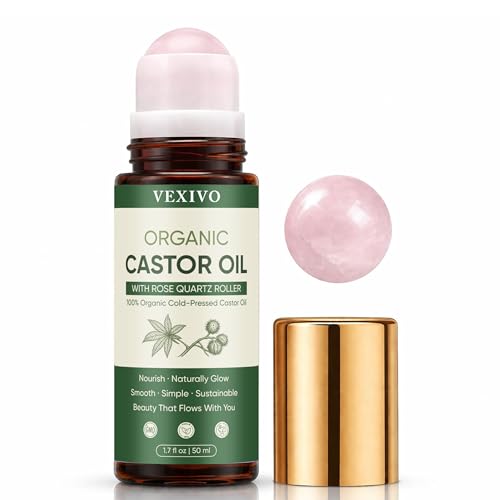 TOGOLIUN Organic Castor Oil Roll-On with Rose Quartz Roller Ball - Unscented, 1.7oz