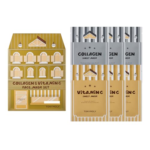 TONYMOLY Mini House of Masks 6-Pack Holiday Skincare Gift Set | Collagen & Vitamin C Korean Sheet Masks | Hydrating, Brightening & Firming Face Masks | Festive Stocking Stuffer for Women