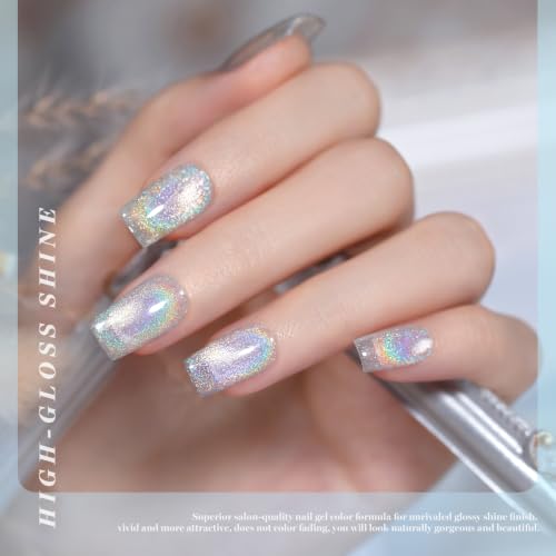 RARJSM Rainbow Cat Eye Gel Nail Polish Set 6pcs Holographic Glitter Manicure