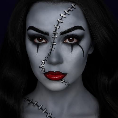 Black White Grey Face Paint Kit with Sponge & Brush for Halloween Cosplay