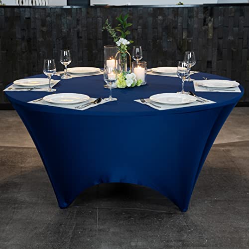 Restaurantware Table Tek 72 x 30 Inch Round Table Covers 1 Washable Spandex Tablecloths - Wrinkle-Free Durable Blue Polyester Fitted Tablecloths for Parties Banquets or Weddings