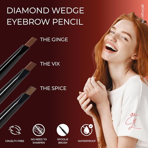 The Ginge: Auburn Red Eyebrow Pencil ? Waterproof, Double-Ended Automatic Angled Tip & Spoolie Brush, Cruelty-Free