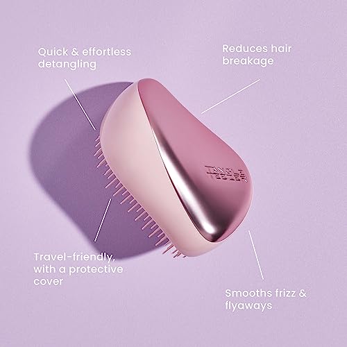 Tangle Teezer | The Compact Styler Detangling Hairbrush | Travel-Friendly with Protective Cover & Two-Tiered Teeth Design | Perfect for Wet, Dry & Flyaway Hair | Teal Matte Chrome