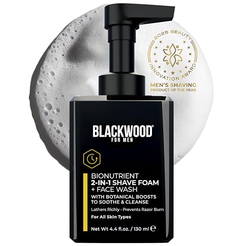 Blackwood For Men BioNutrient 2-in-1 Shave Foam + Face Wash, Natural Rich Shaving Foam & Facial Cleanser Hybrid, Soothes Irritation, Prevents Razor Burn, Fights Acne, Sulfate-Free True Clean Shave 4oz