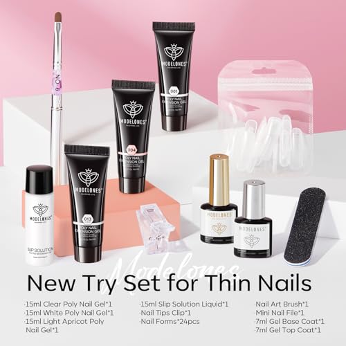 Poly Nail Gel Kit - 3 Colors with Slip Solution & Nail Forms