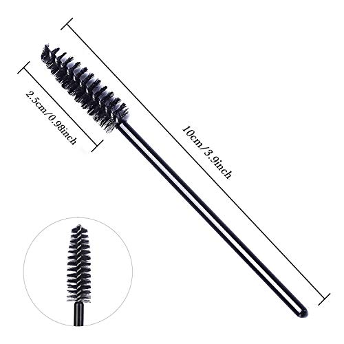 Disposable Eyelash Brushes Pack of 100 - 3.9 Inch Black Eyelash & Makeup Applicators with Adjustable Nylon Head