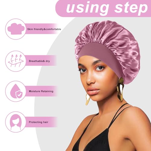 4-Pack Silk Satin Bonnets for Curly Hair – Sleep Cap with Elastic Band