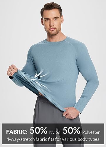 BALEAF Men's UPF 50+ Long Sleeve Shirts Soft Rash Guard Breathable Lightweight Workout Running Hiking Tops Light Blue S