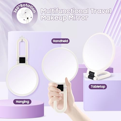 B Beauty Planet White 40X Magnifying Hand Mirror with Handle Travel Foldable Makeup Tool