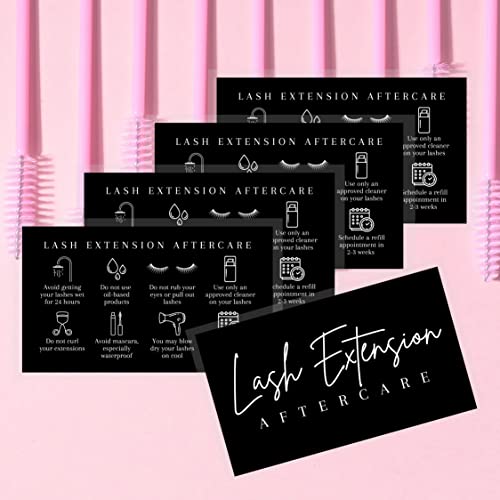 Lash Aftercare Extension Cards | 50 Pack | Eyelash False 2 x 3.5¡± inches Symbols 2-3 Week Refill Instructions Minimalist White and Black How to Care for Your Extensions lash Artists Hand to customers