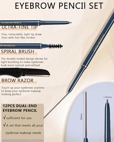 12-Piece Eyebrow Pencil Set with Dual-End Brush, Waterproof