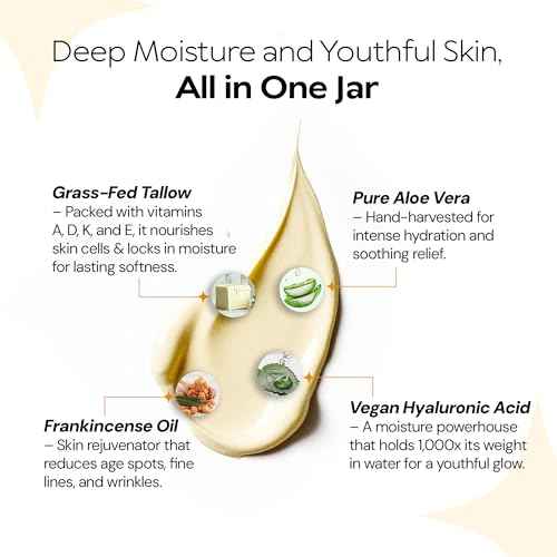 LA PURE Beef Tallow for Skin, Grass-Fed Tallow Face Cream with Aloe Vera, Hyaluronic Acid, Frankincense & Vitamin E to Hydrate, Firm, and Smooth Skin, Non-Greasy Moisturizer, Citrus Scent, 2 oz