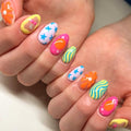 24Pcs Almond Shaped Press On Nails - Colorful Floral Designs