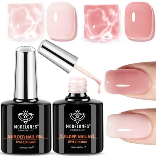 Modelones Base Coat Builder Nail Gel - 2 Pcs Nude & Rose Pink, Modelones B-Nude Rose-2
