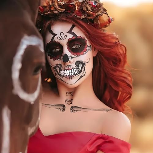 6 Pcs Skeleton Face Temporary Tattoos for Halloween