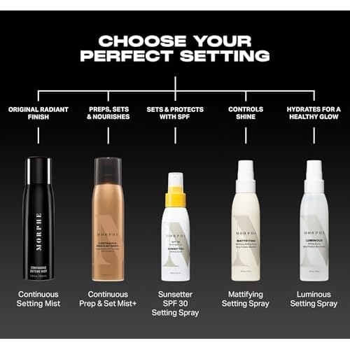 Morphe Mini Continuous Prep & Set Setting Spray - Travel Size Setting Spray for Makeup - Micro-Fine Face Mist Enriched with Ceramides to Help Hydrate, Nourish & Strengthen Skin Barrier (1.3 oz)