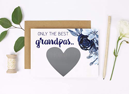 Pregnancy Scratch Off Card for Grandpa, Baby Reveal Surprise for Grandfather from Grandson or Granddaughter, Blue Flowers (Grandpa)