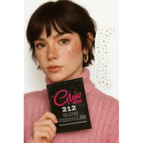 GlowVibes212 Glitter Freckles Face Tattoo - Glow in the Dark Freckles for Parties - Waterproof Face Glitter Freckles - Temporary Freckles - Cute Glow Party Makeup Accessories - 6 count