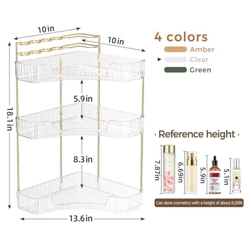 3-Tier Corner Bathroom Organizer with Makeup Brush Holder