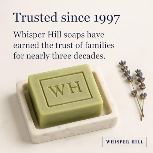 WHISPER HILL Lavender Olive Oil Soap ? Handcrafted in Vermont Since 1997 ? Calming Bar with Pure Essential Oils ? 3.8 oz